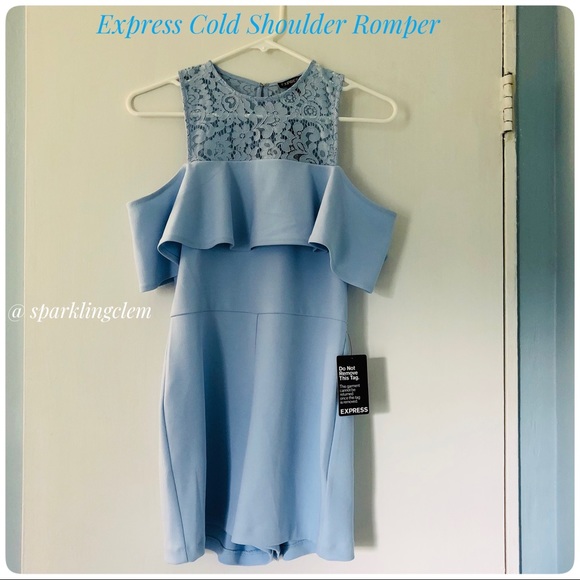 NWT Express blue lace yolk cold shoulder r… - Picture 2 of 6